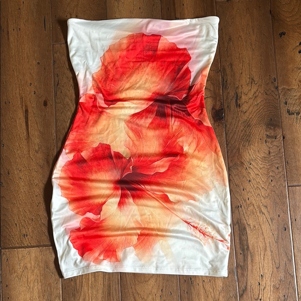 Floral Red and White Women's Dress